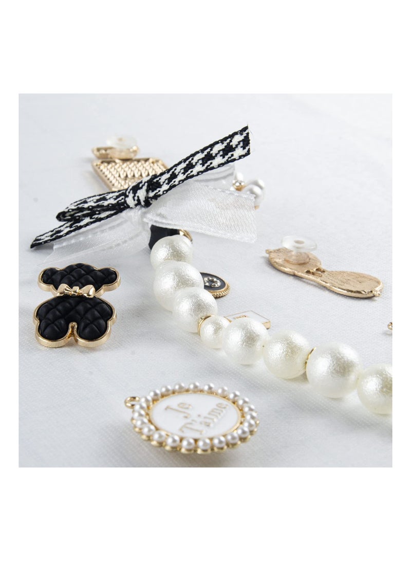 Excefore Fashion Rhinestone Shoe Charms, 14 Pcs Gleaming Pearl Chains with Bows Shoe Charms lovely little bear Jewelry Accessories - Image 3