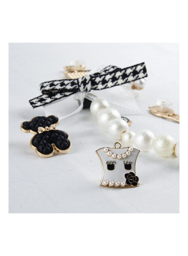 Excefore Fashion Rhinestone Shoe Charms, 14 Pcs Gleaming Pearl Chains with Bows Shoe Charms lovely little bear Jewelry Accessories - Image 2