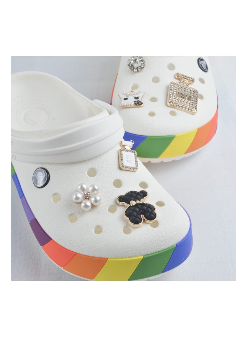 Excefore Fashion Rhinestone Shoe Charms, 14 Pcs Gleaming Pearl Chains with Bows Shoe Charms lovely little bear Jewelry Accessories - Image 5