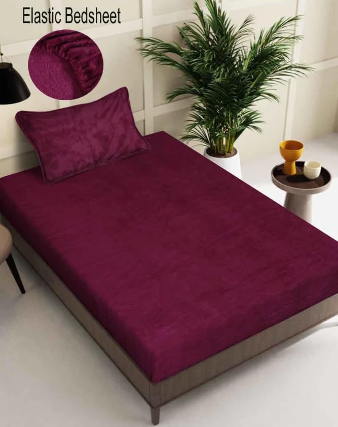 S&S Sands® Elastic Warm Bedsheet for Winter Single Bed 36 x 78 x 8 inches, with 1 Pillow Cover. (Wine Single Woolen) - Image 2