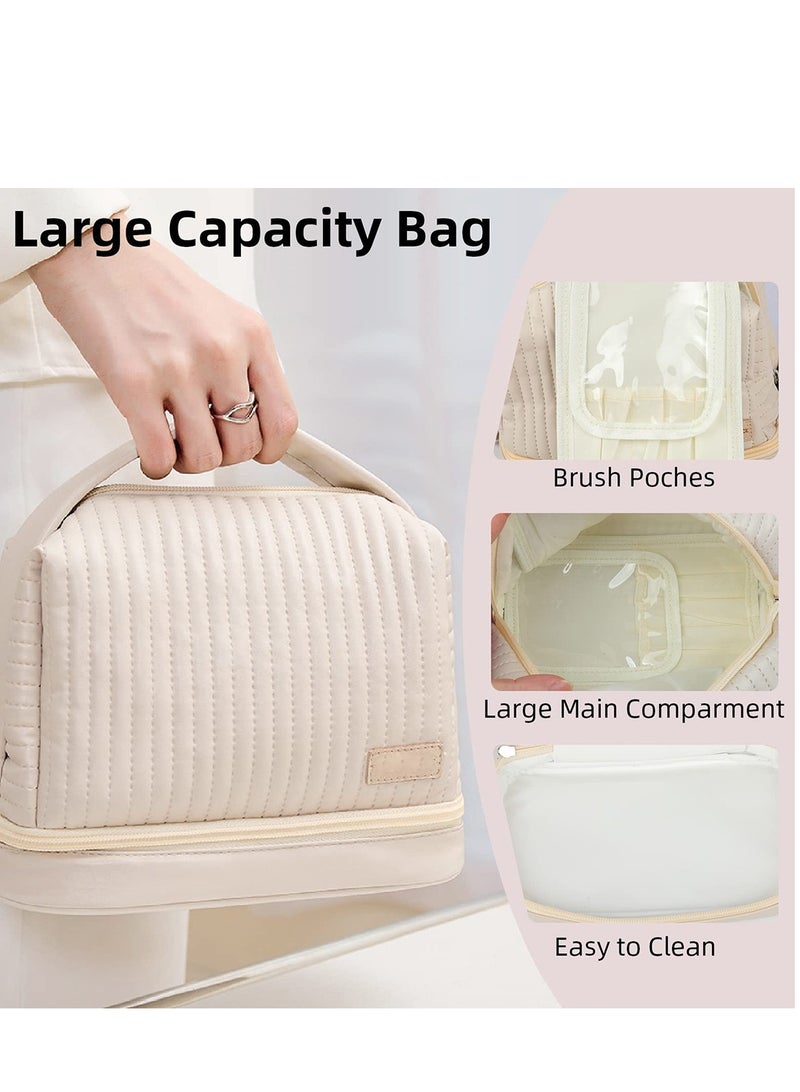 2 Pack Waterproof PU Leather Makeup Bag Set, Large Capacity Travel Cosmetic Organizer with Zipper, Portable Toiletry Case for Women and Girls - Image 2