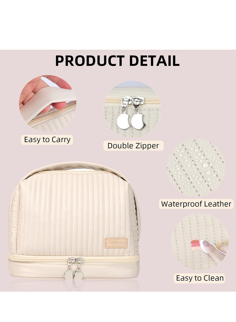 2 Pack Waterproof PU Leather Makeup Bag Set, Large Capacity Travel Cosmetic Organizer with Zipper, Portable Toiletry Case for Women and Girls - Image 3