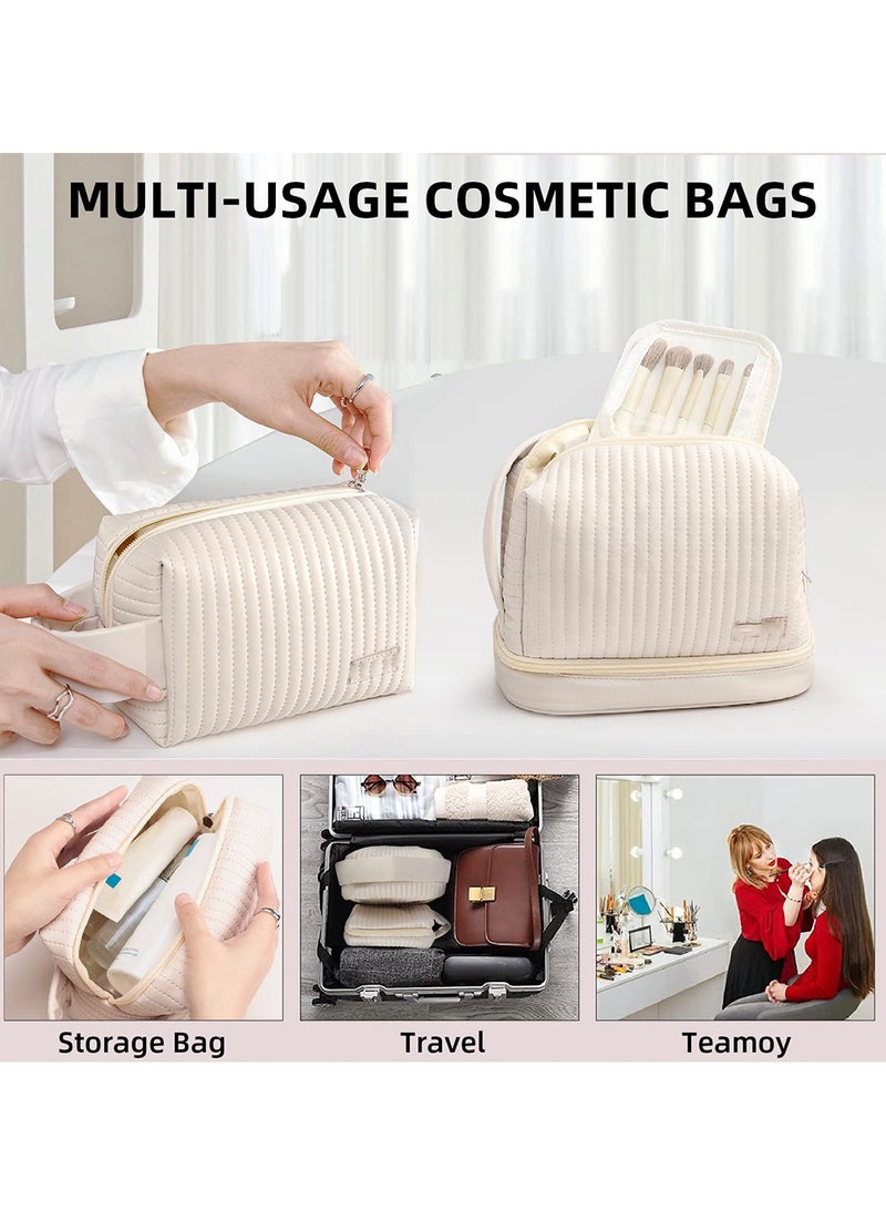 2 Pack Waterproof PU Leather Makeup Bag Set, Large Capacity Travel Cosmetic Organizer with Zipper, Portable Toiletry Case for Women and Girls - Image 5
