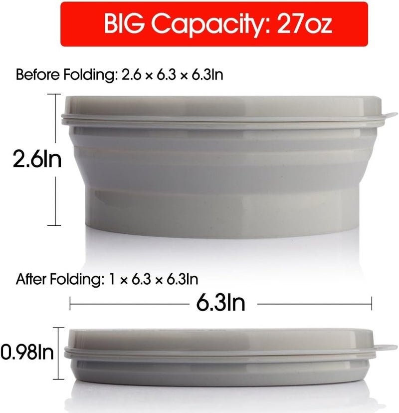 ME.FAN MEFAN Silicone Collapsible Bowls  Silicone Folding Travel Bowl with Lids  Expandable Food Storage Containers Set  Portable 27oz - Image 3
