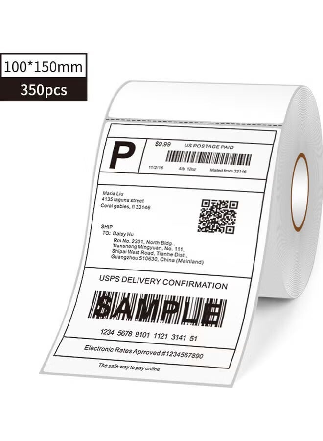 DPTER 350PCS Thermal Label Paper Roll，150mm x 100mm (6x4 inch) Label Paper Sticker Waterproof Oil-Proof Compatible With Zebra Amazon UPS Ebay Shopify FedEx Labels White - Image 1