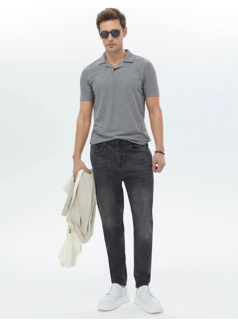 Kip Anthracite Carrot Fit Denim Cotton Blend Trousers