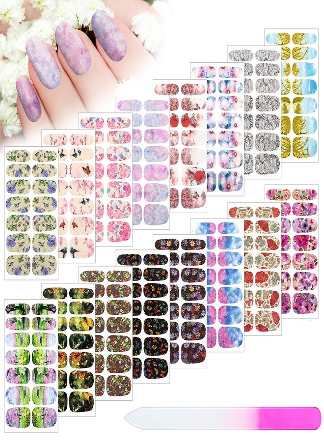 Maitys 224 Pieces 16 Sheets Flower Full Wrap Nail Polish Stickers Self Adhesive Nail Wraps Nail Decals Nail Polish Sticker Butterfly Flower Nail Decals for Women Nail Decoration - Image 1