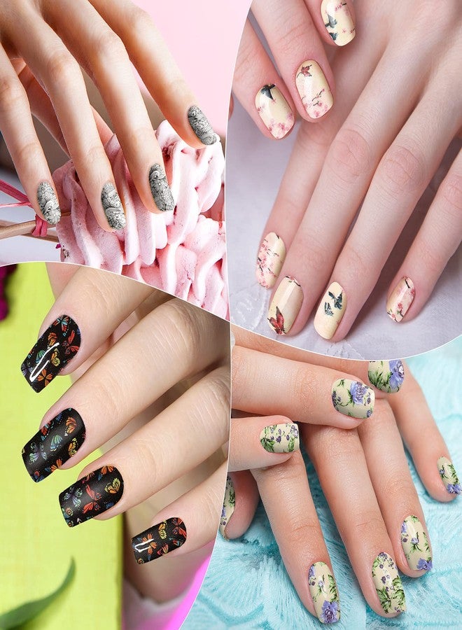 Maitys 224 Pieces 16 Sheets Flower Full Wrap Nail Polish Stickers Self Adhesive Nail Wraps Nail Decals Nail Polish Sticker Butterfly Flower Nail Decals for Women Nail Decoration - Image 3