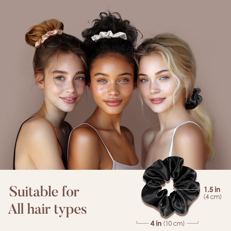 LULUSILK Silk Scrunchies for Hair Sleep, 100% Real Mulberry Silk, No Damage Hair Ties for Women and Girls, Classic Black, Pack of 3 - Image 5
