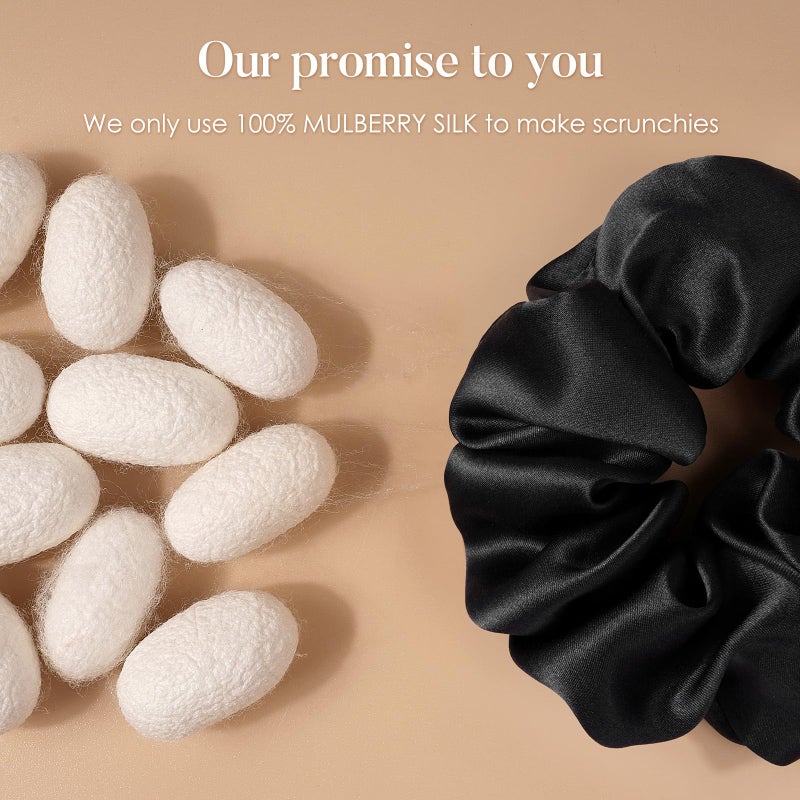 LULUSILK Silk Scrunchies for Hair Sleep, 100% Real Mulberry Silk, No Damage Hair Ties for Women and Girls, Classic Black, Pack of 3 - Image 2
