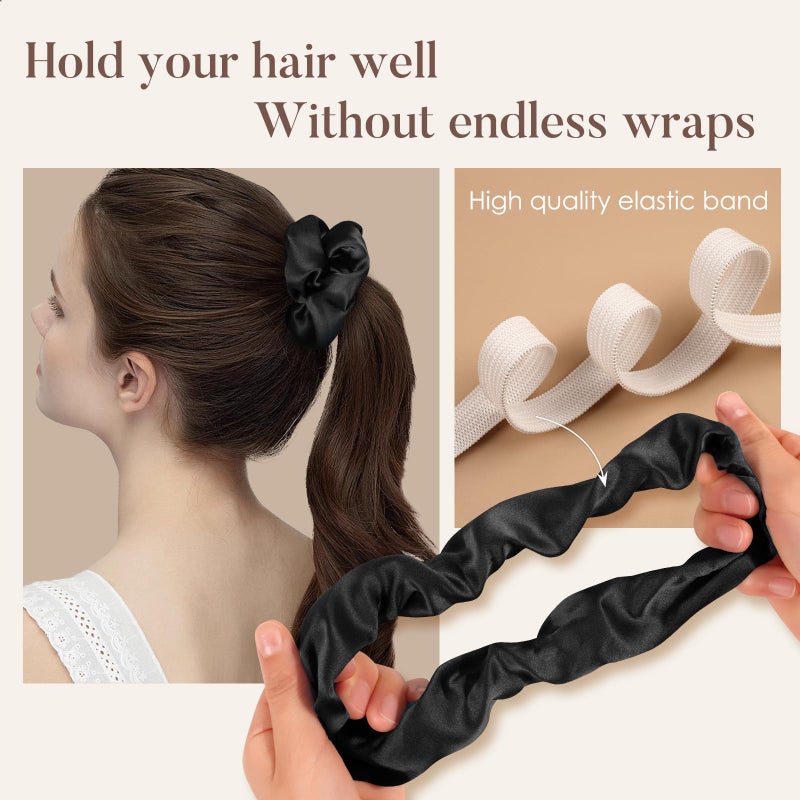 LULUSILK Silk Scrunchies for Hair Sleep, 100% Real Mulberry Silk, No Damage Hair Ties for Women and Girls, Classic Black, Pack of 3 - Image 4