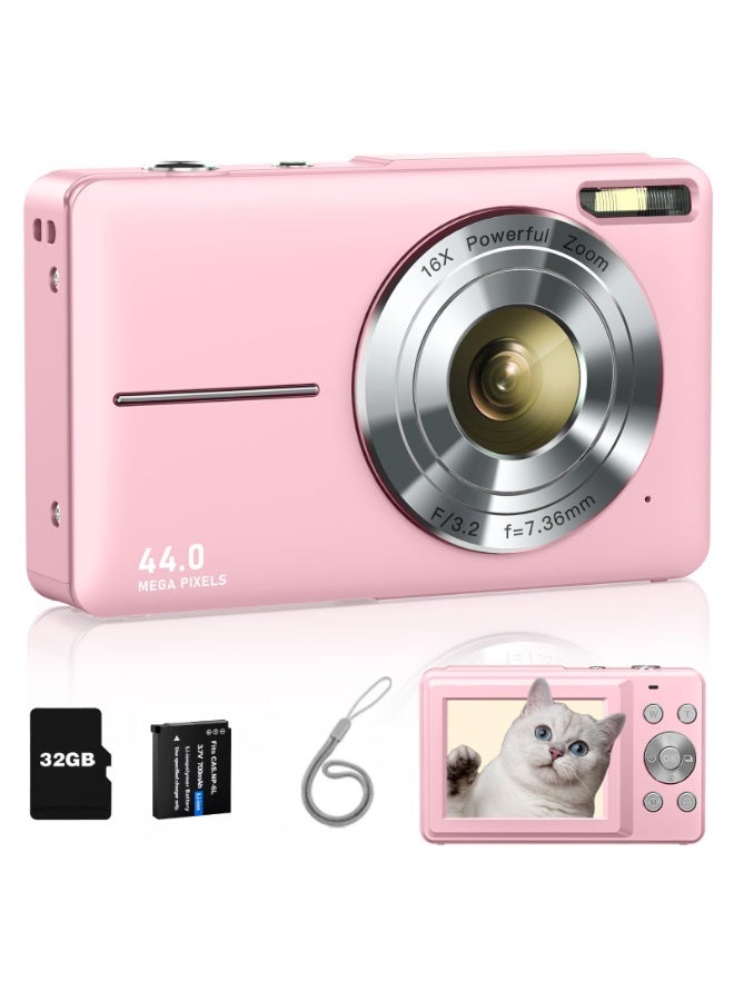 ياتاو كاميرا رقمية، كاميرا أطفال FHD 1080P، كاميرات رقمية 44 ميجابكسل، نقطة وتصوير، مع بطاقة SD سعة 32 جيجابايت، تقريب 16X، حبل تعليق - Image 1