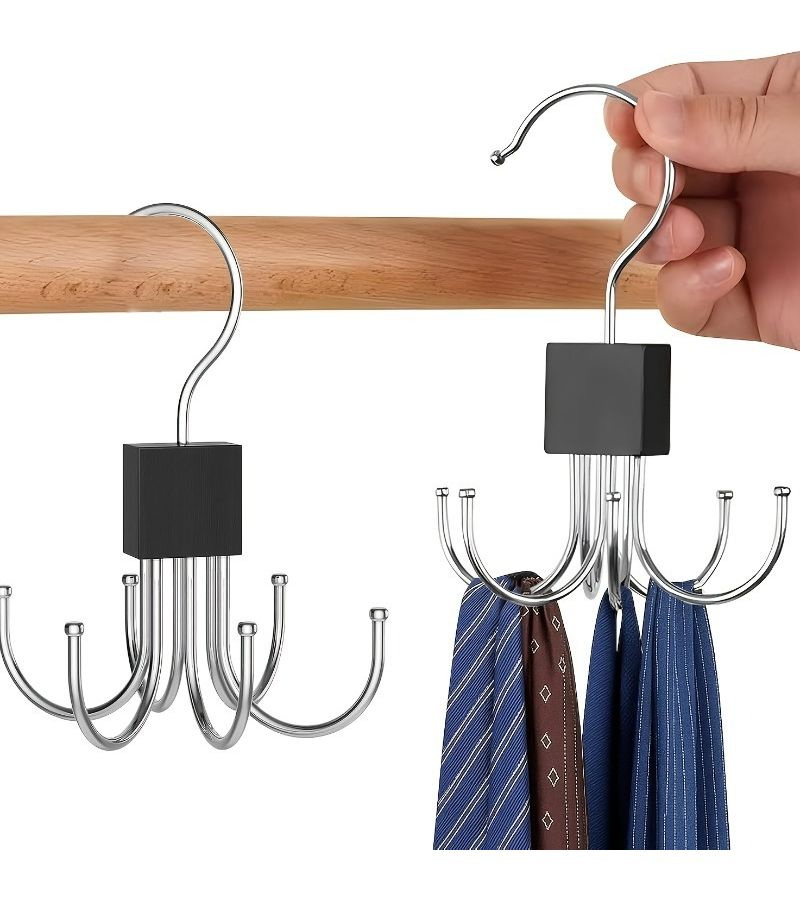 Black Multi-Functional Hook Rotating Belt Hanger Organizer For Underwear Neckties Scarves Storage - Image 2