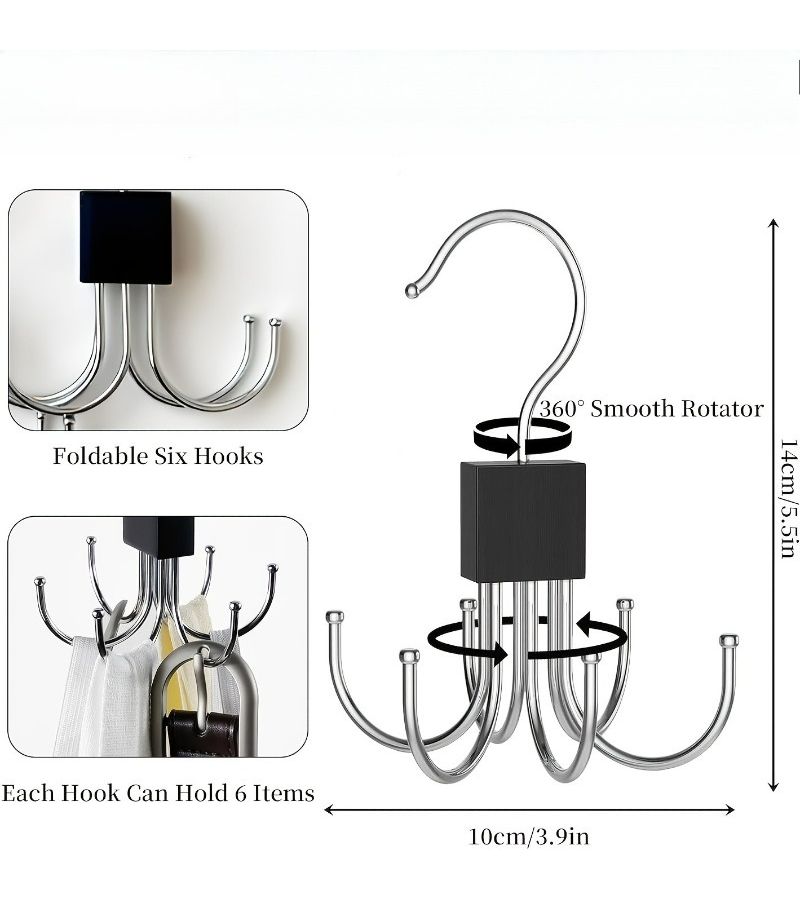Black Multi-Functional Hook Rotating Belt Hanger Organizer For Underwear Neckties Scarves Storage - Image 3