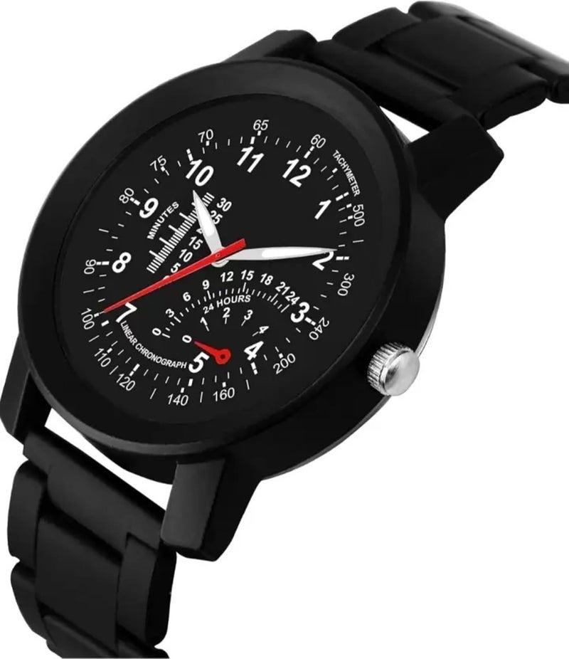 Acnos Black Meter Design Dial Case Black SpeedBelt Casual Watch for Men Boy Pack of 1 - Image 2