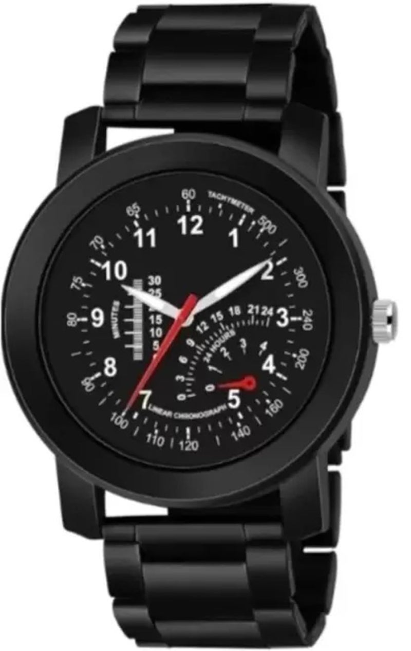 Acnos Black Meter Design Dial Case Black SpeedBelt Casual Watch for Men Boy Pack of 1 - Image 1