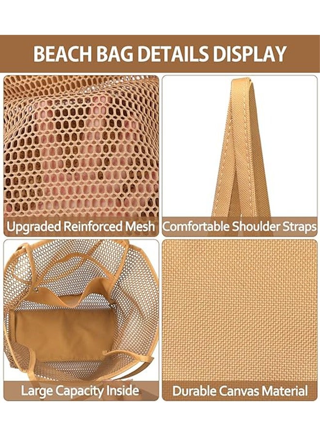 HY Mesh Beach Bag for Women, Large Tote Bag Lightweight Foldable Beach Tote with Zipper Pocket for Women Vacation Beach Pool Trip - Image 3