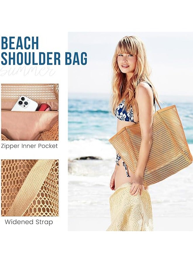 HY Mesh Beach Bag for Women, Large Tote Bag Lightweight Foldable Beach Tote with Zipper Pocket for Women Vacation Beach Pool Trip - Image 4