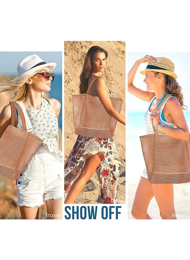 HY Mesh Beach Bag for Women, Large Tote Bag Lightweight Foldable Beach Tote with Zipper Pocket for Women Vacation Beach Pool Trip - Image 5