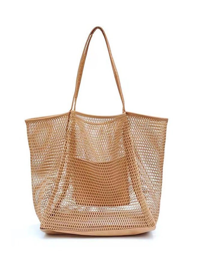 HY Mesh Beach Bag for Women, Large Tote Bag Lightweight Foldable Beach Tote with Zipper Pocket for Women Vacation Beach Pool Trip - Image 1