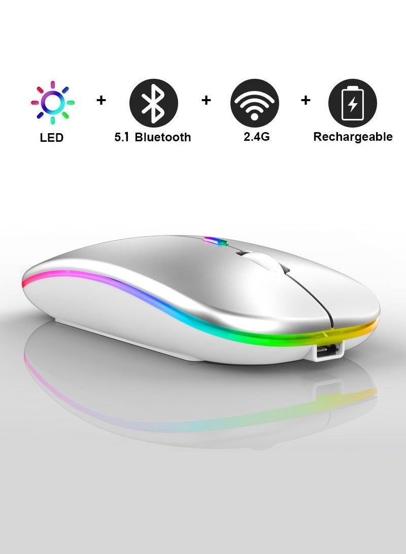 Mouse Wireless 600.0 mAh M40 Ultra-Thin Wireless Mouse Black Silver，LED Slim Dual Mode (Bluetooth 5.1 + USB) 2.4GHz  - Image 1