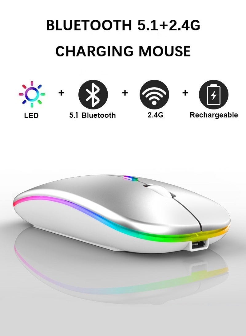 Wireless Mouse 600.0 mAh M40 Ultra-Thin Wireless Mouse  Silver，LED Slim Dual Mode (Bluetooth 5.1 + USB) 2.4GHz  - Image 1