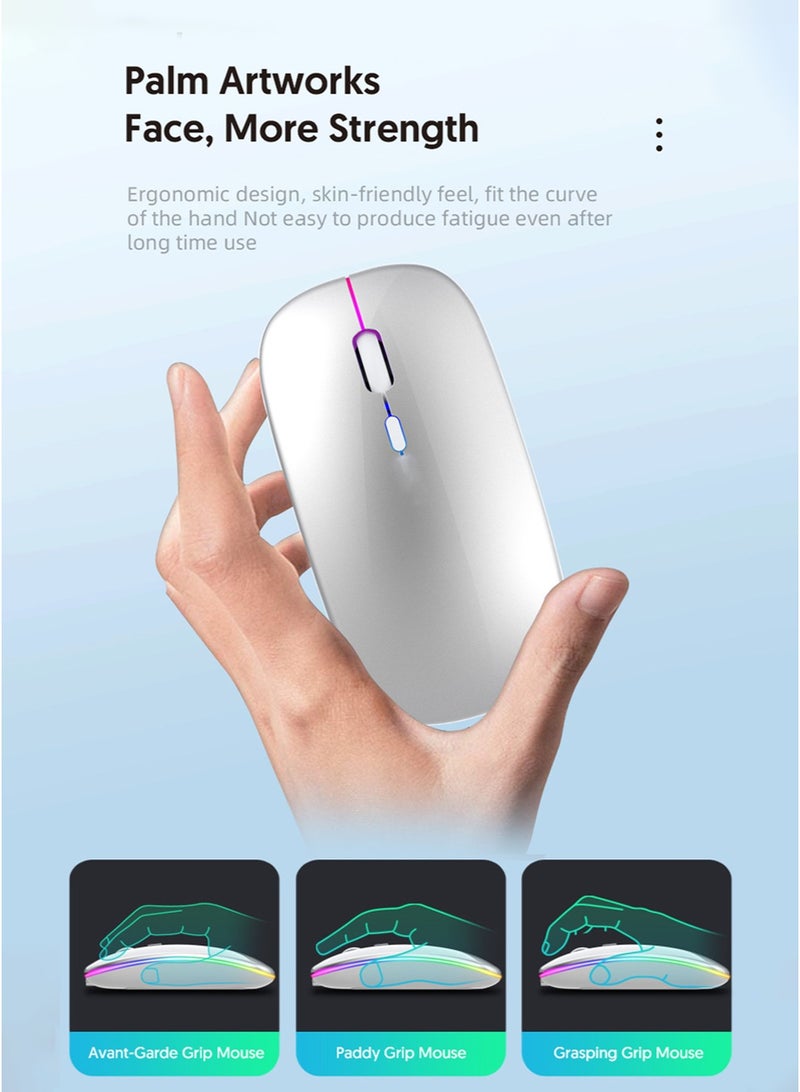 Wireless Mouse Dual Mode Bluetooth Mouse 5.4 & USB 2.4G Rechargeable Silent Bluetooth Wireless Mouse for PCs, Laptops, Tablets, Cell Phones,3 Adjustable DPI with RGB Lights - Image 4