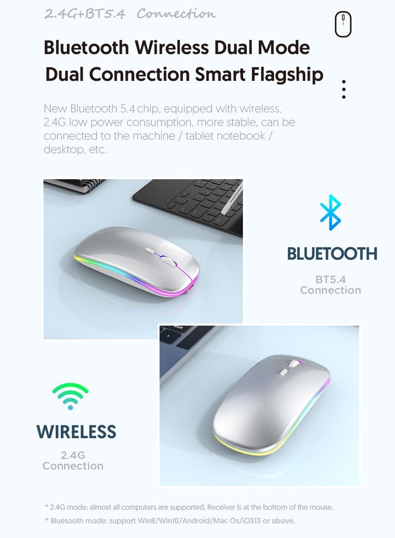 Wireless Mouse Dual Mode Bluetooth Mouse 5.4 & USB 2.4G Rechargeable Silent Bluetooth Wireless Mouse for PCs, Laptops, Tablets, Cell Phones,3 Adjustable DPI with RGB Lights - Image 3