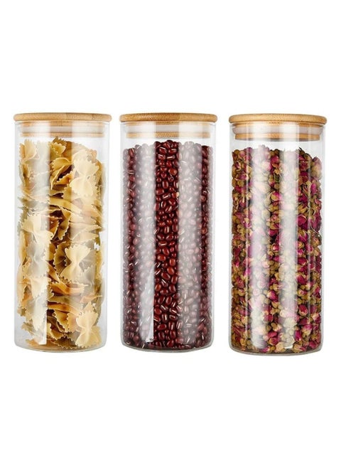 VOIDROP Set of 3 wooden Lid Jar to store Food Spices Pasta Coffee Beans Cookies 950ML