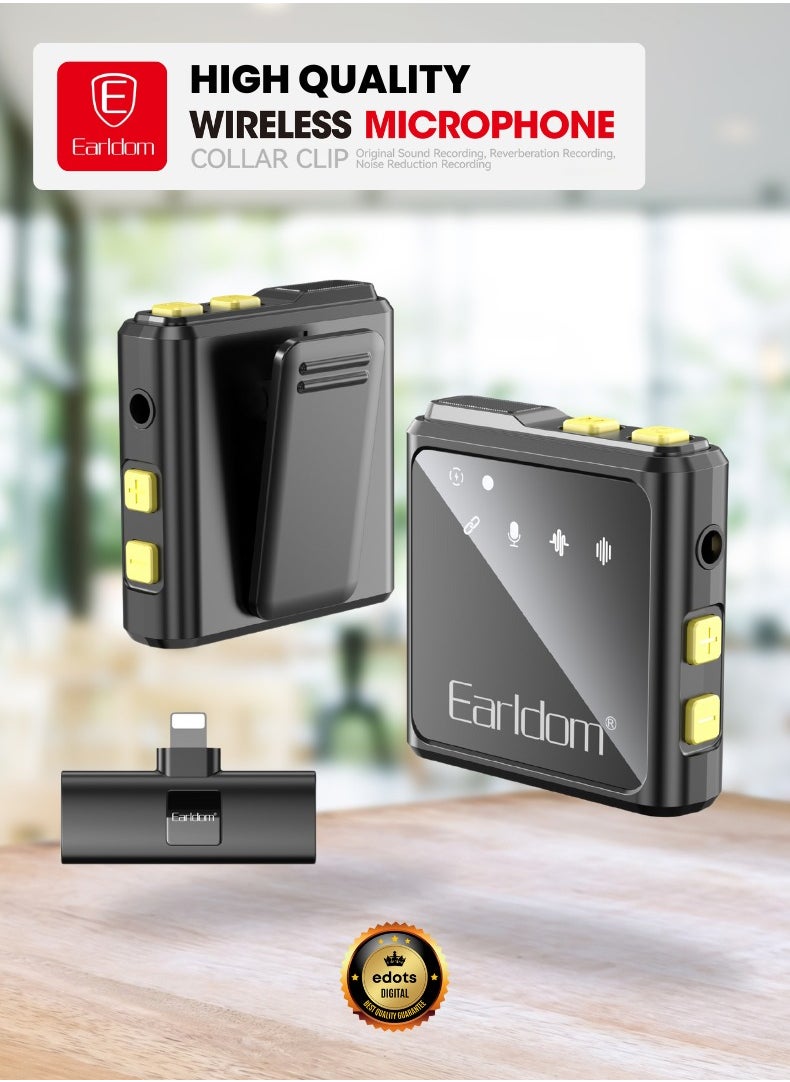 Earldom Wireless Lavalier Microphone Collar Clip – Lightning Plug for iPhone – Bluetooth 5.2, Noise Reduction, Reverb, Plug & Play for iOS Devices  - Image 1