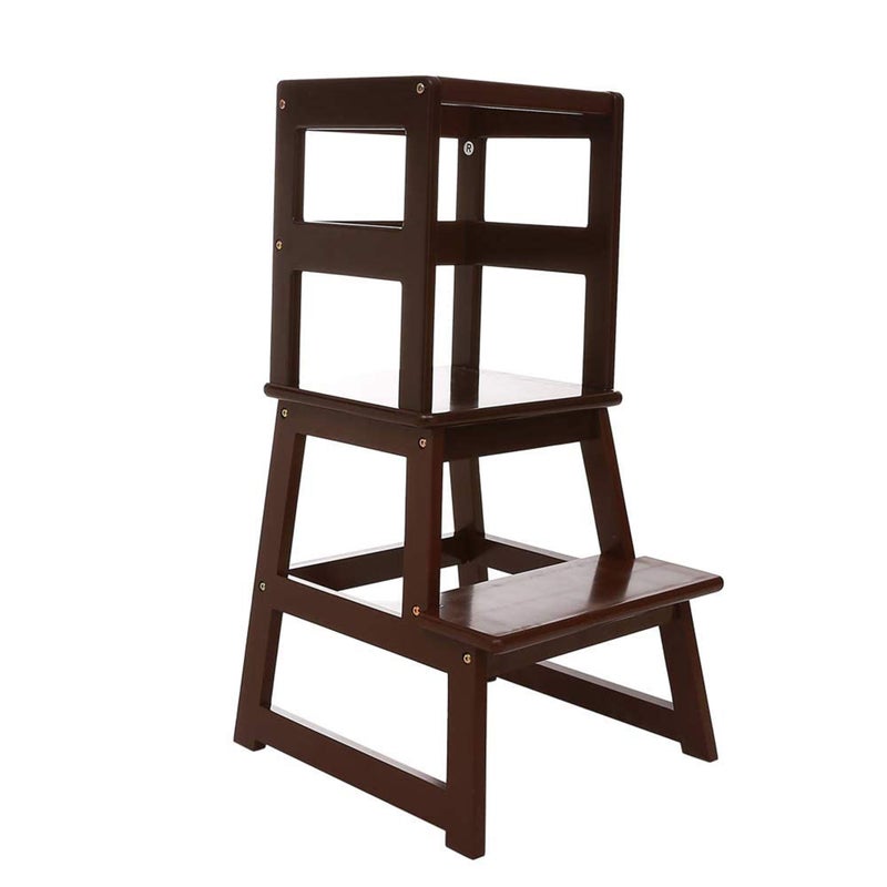 SDADI Kids Kitchen Step Stool Holds up to 150 Pounds with Safety Rail Wide Platform Design 4 Anti Slip Strips for 18 to 36 Months Old Espresso