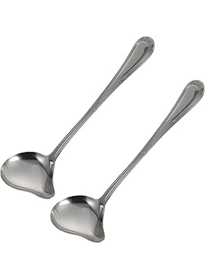 Duckbill Soup Spoons 2pcs Stainless Steel Hot Pot Ladle with Patterned Handle - Image 1