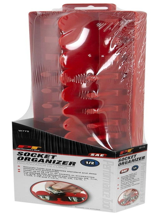 بيرفورمانس تول أداة الأداء W775 حامل مقبس محرك مقاس 1/2 بوصة مكون من 28 قطعة بأحجام محددة مسبقًا للمقابس والملحقات SAE ذات الجدران القياسية والعميقة - Image 3
