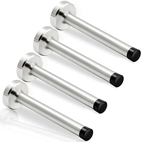 Gudui Door Stops 4 Inch Long Door Stopper Wall Mounted Stainless Steel Brushed Nickel Doorstops Baby Proof Door Stops Bumper Tips Door Holder Wall Protector 4 Pack - Image 1