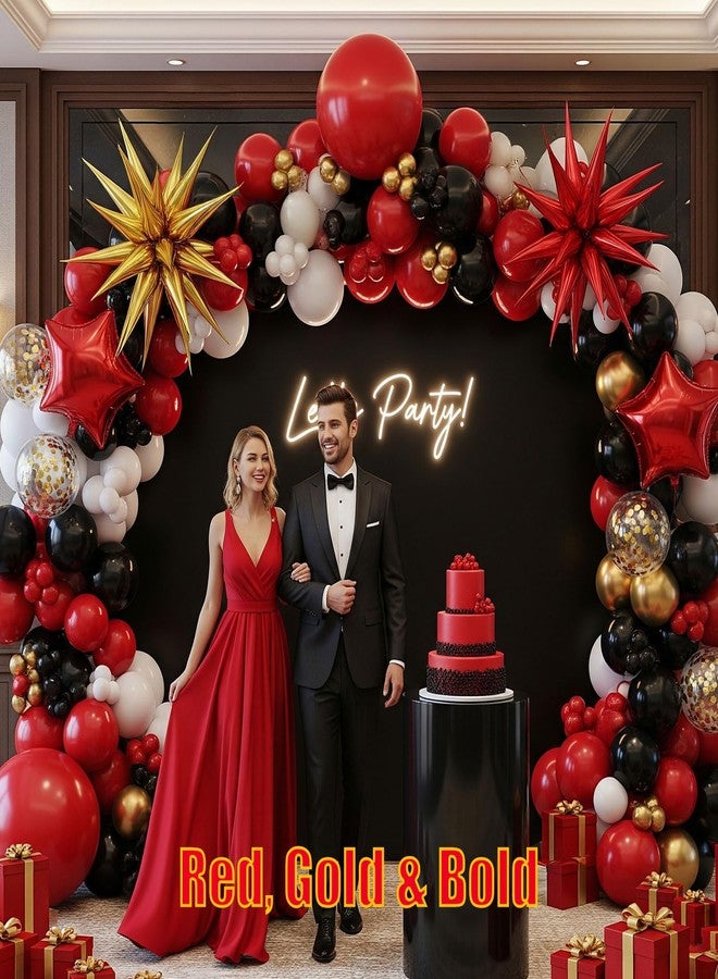 kozee 146 Pcs Red and Black Balloon Arch Kit with Gold Foil Star Balloons - Perfect for Casino, Superhero, Graduation, Prom, Birthday Party Decorations - Image 2
