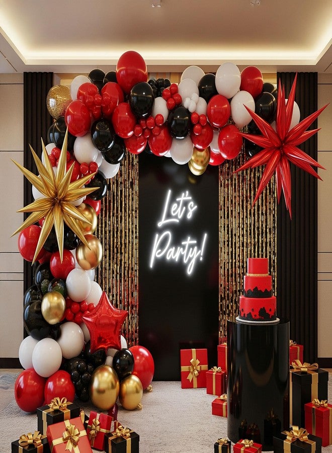 kozee 146 Pcs Red and Black Balloon Arch Kit with Gold Foil Star Balloons - Perfect for Casino, Superhero, Graduation, Prom, Birthday Party Decorations - Image 1