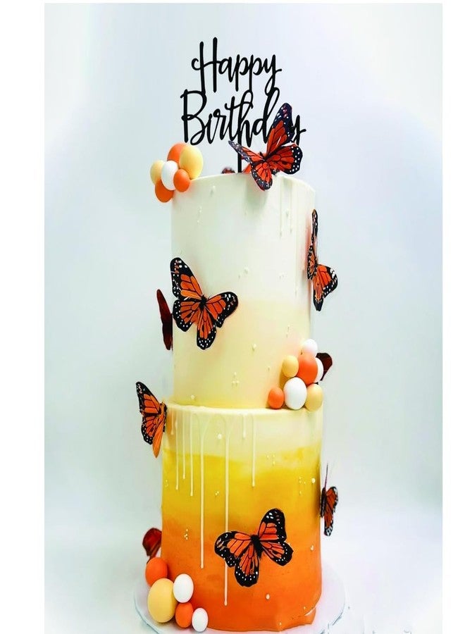 DiDida Monarch Butterfly Cake Topper 30Pcs Orange Monarch Butterflies Happy Birthday Cake Topper - Image 4