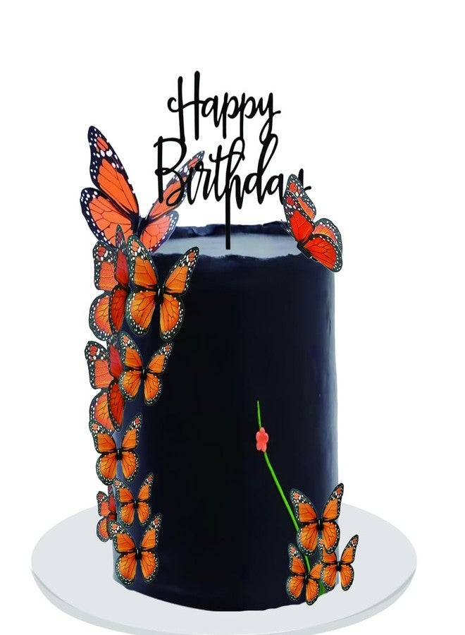 DiDida Monarch Butterfly Cake Topper 30Pcs Orange Monarch Butterflies Happy Birthday Cake Topper - Image 1