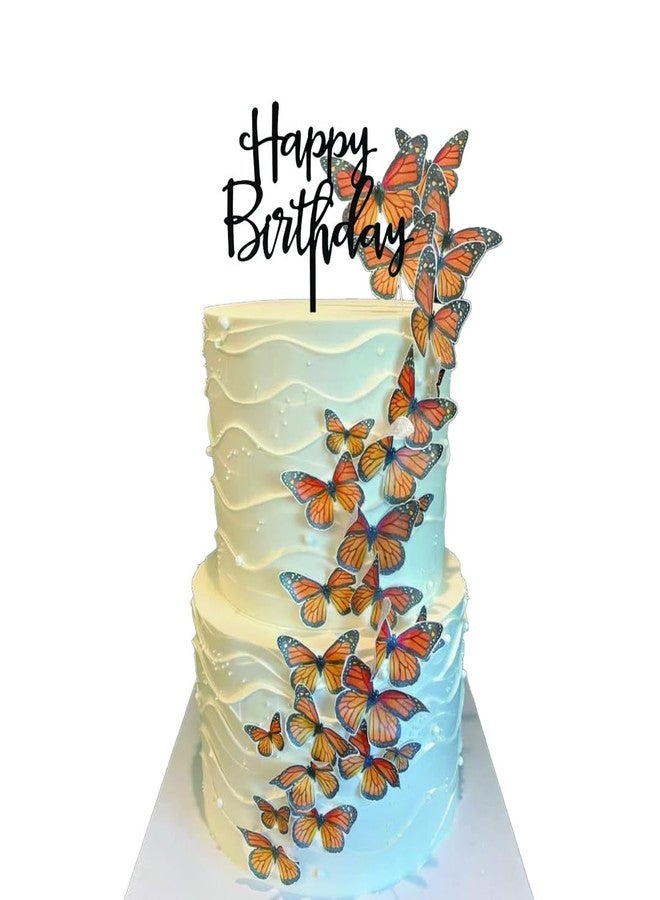 DiDida Monarch Butterfly Cake Topper 30Pcs Orange Monarch Butterflies Happy Birthday Cake Topper - Image 3