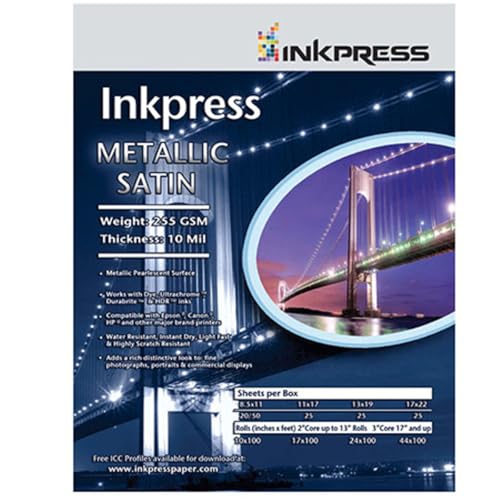 Inkpress Metallic Satin Inkjet Paper, 255 gsm, 10 mil, Metallic Pearlescent Surface, 5x7", 50 Sheets - Image 1
