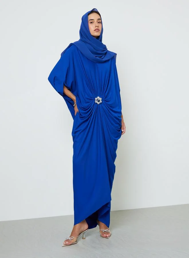 تايك تو Royal Blue Maxi Kaftan with Gathered Embellished Waist