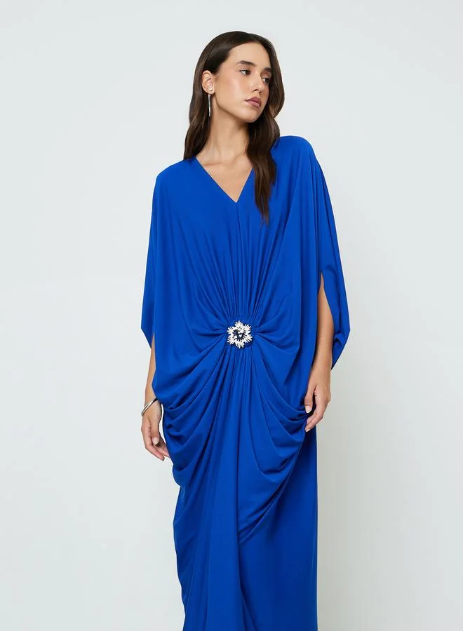 تايك تو Royal Blue Maxi Kaftan with Gathered Embellished Waist