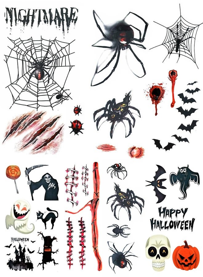 MADETEC 24PCS Halloween Tattoos for Kids, Temporary Tattoos Activities for Children, Fake temp Tattoos Stickers Party Supplies Body Sticker Ghost Party Themed Accessory Decorations - Image 1
