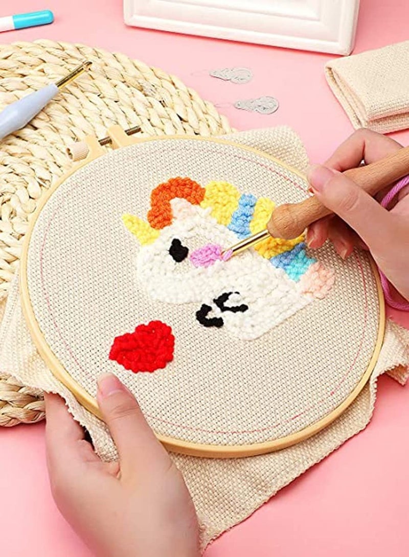 SYOSI 8 Pieces Punch Needle Embroidery Kits Adjustable Rug Yarn Punch Needle Wooden Handle Embroidery Pen Needle Threader Punch Needle Cloth - Image 5