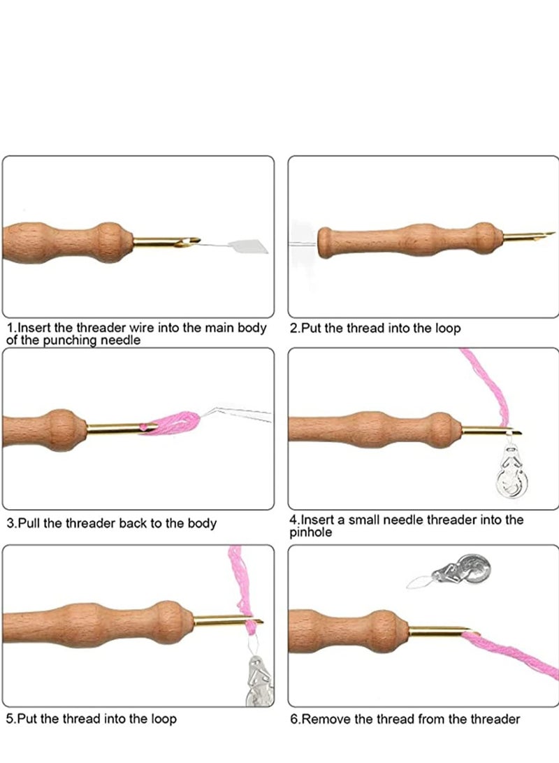 SYOSI 8 Pieces Punch Needle Embroidery Kits Adjustable Rug Yarn Punch Needle Wooden Handle Embroidery Pen Needle Threader Punch Needle Cloth - Image 4