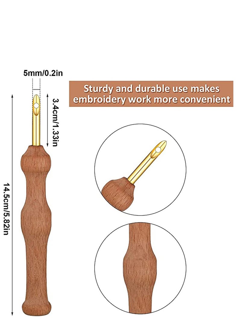 SYOSI 8 Pieces Punch Needle Embroidery Kits Adjustable Rug Yarn Punch Needle Wooden Handle Embroidery Pen Needle Threader Punch Needle Cloth - Image 3
