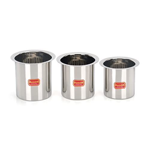Sumeet Stainless Steel Ganj/Milk Boiler/Milk Pot/Long Tapeli set of 3 Pieces (400ml, 550ml, 750ml), Silver - Image 1