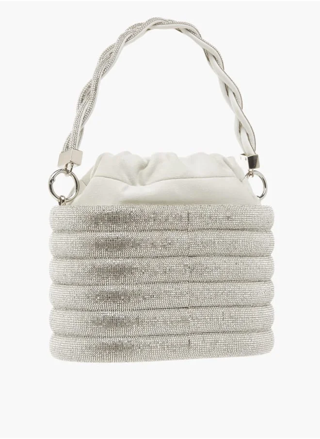 Celeste Womens Stone Embellished Sling Bag With Metallic Drawstring Closure Ramadan Collection