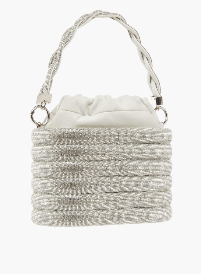 Celeste Womens Stone Embellished Sling Bag With Metallic Drawstring Closure  - Image 3