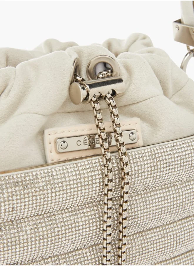 Celeste Womens Stone Embellished Sling Bag With Metallic Drawstring Closure Ramadan Collection